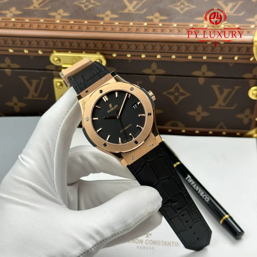 Hublot Classic Fusion King Gold Black Dial 45mm JJZ Factory Super Clone Watch - Angle 2 - Jack Watches USA