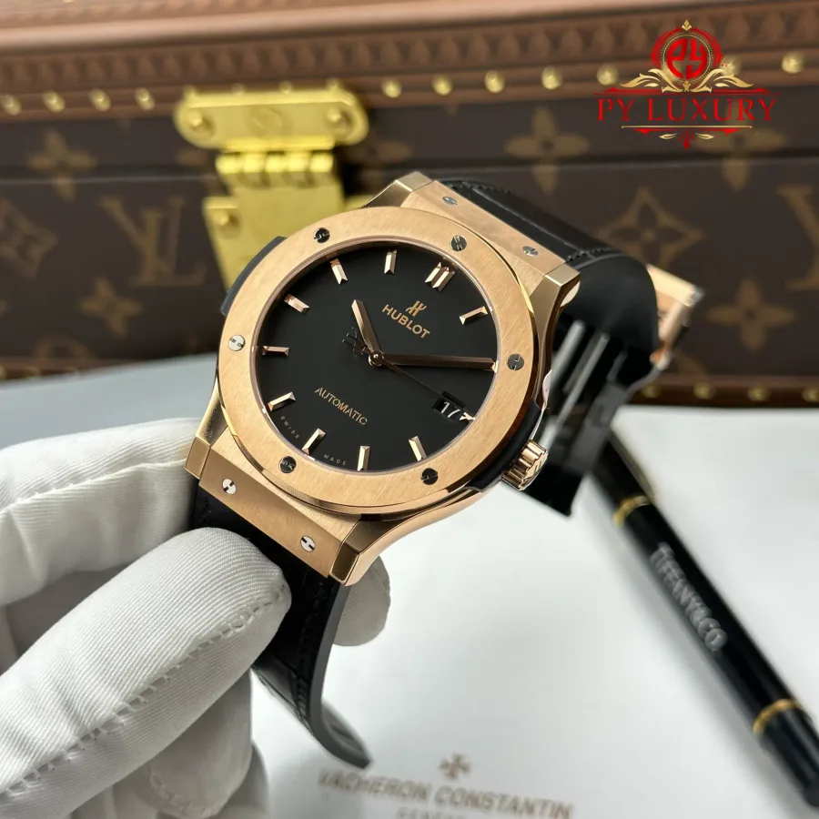 Hublot Classic Fusion King Gold Black Dial 45mm JJZ Factory Super Clone Watch - Angle 3 - Jack Watches USA