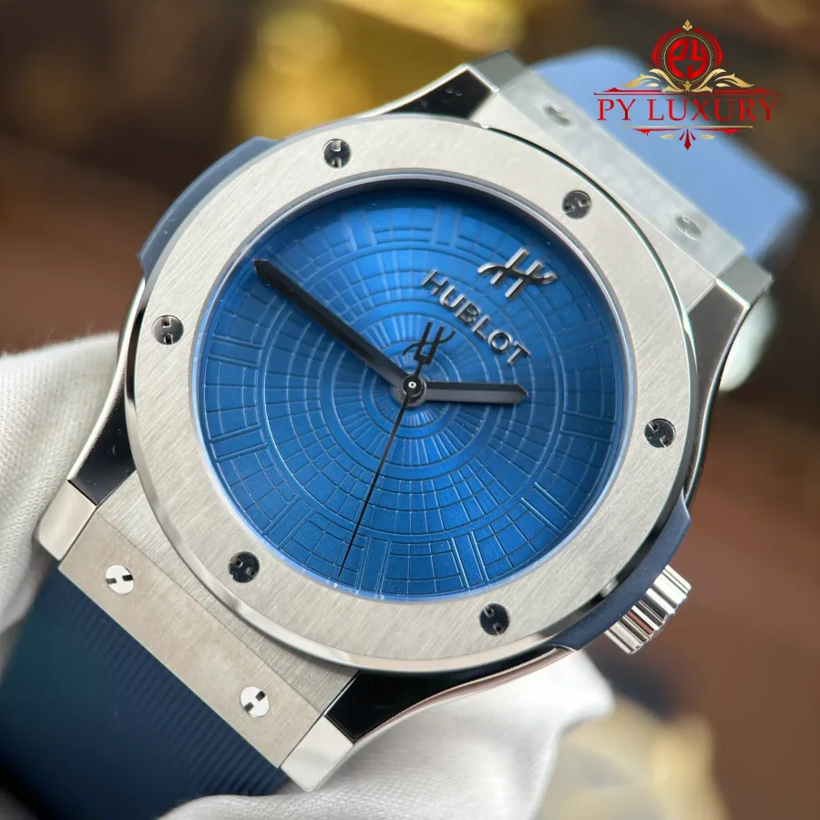 Hublot Classic Fusion Special Edition Boutique PISA 1940 Titaniun Blue Dial JJZ 42mm Super Clone Watch - Angle 3 - Jack Watches USA