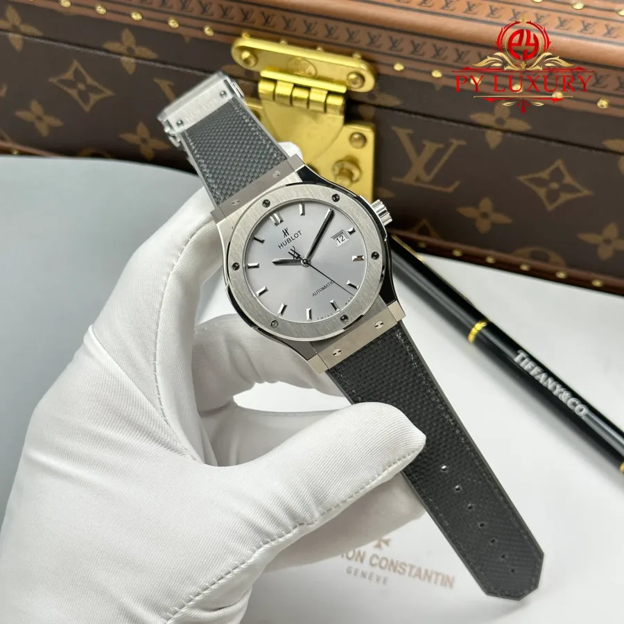 Hublot Classic Fusion Titanium Essential Grey Dial Rubber Strap JJZ 42mm Super Clone Watch - Angle 2 - Jack Watches USA