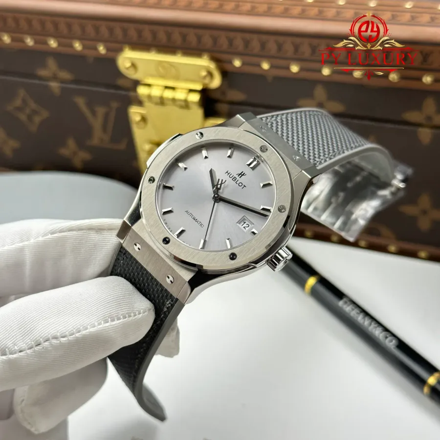 Hublot Classic Fusion Titanium Essential Grey Dial Rubber Strap JJZ 42mm Super Clone Watch - Angle 3 - Jack Watches USA