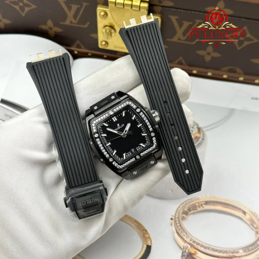 Hublot Spirit of Big Bang Black Magic Diamonds Rubber Strap Replica 39mm Super Clone Watch - Angle 2 - Jack Watches USA