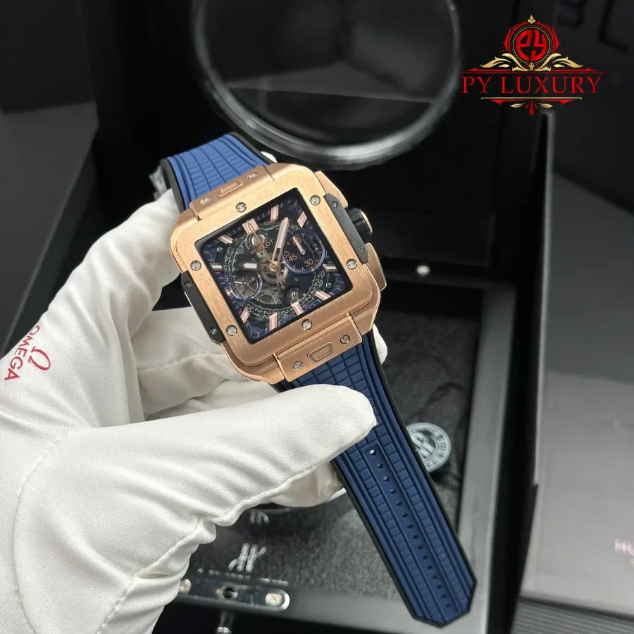 Hublot Square Bang Unico King Gold Blue Rubber Strap 42mm