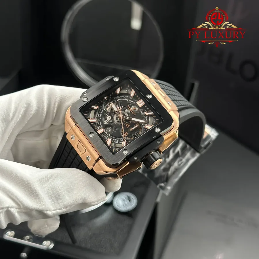 Hublot Square Bang Unico King Gold Ceramic Black 42mm Super Clone Watch - Angle 3 - Jack Watches USA