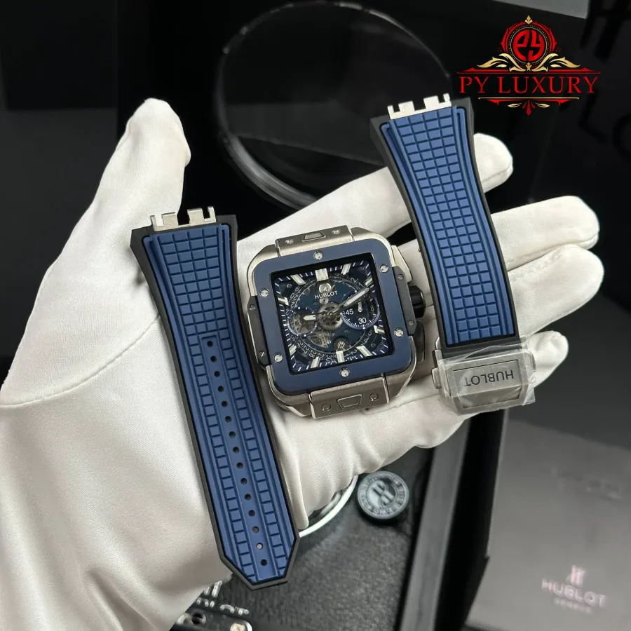 Hublot Square Bang Unico Titanium Ceramic Blue 42mm Super Clone Watch - Angle 2 - Jack Watches USA