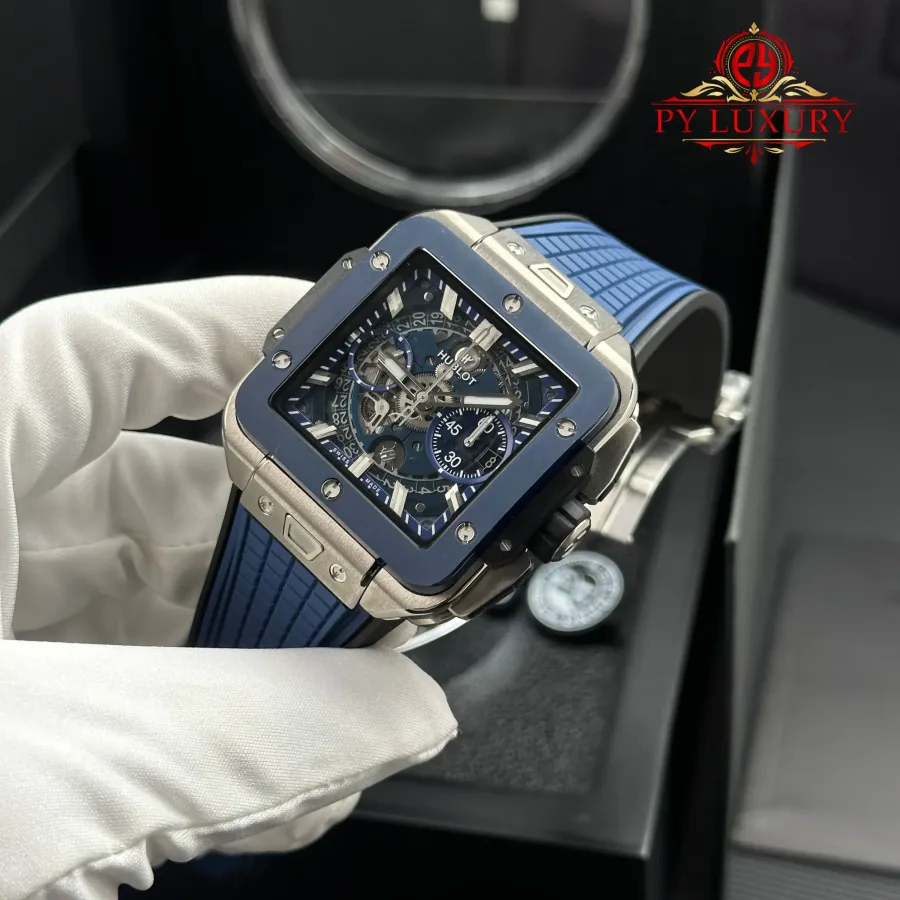 Hublot Square Bang Unico Titanium Ceramic Blue 42mm Super Clone Watch - Angle 3 - Jack Watches USA