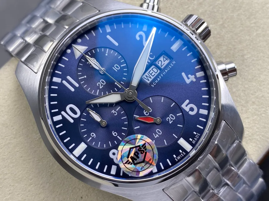 IWC Pilot Chronograph IW388102 Blue Dial Metal Bracelet APSF 41mm Super Clone Watch - Angle 2 - Jack Watches USA
