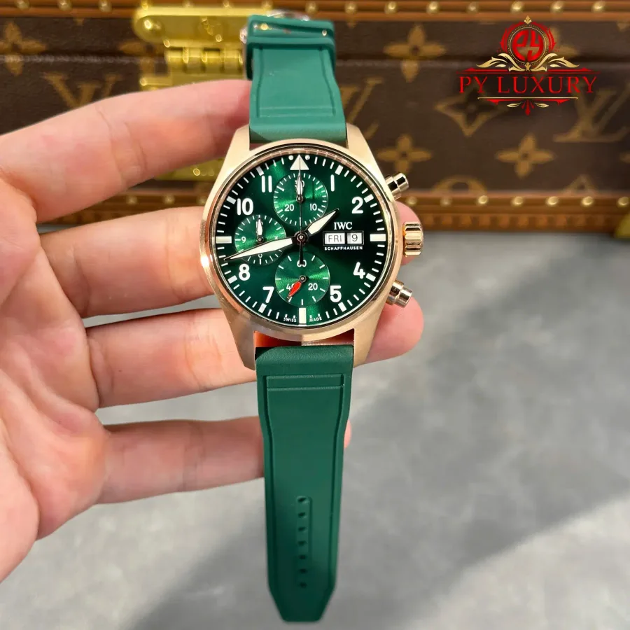 IWC Pilot Chronograph IW388110 Rose Gold Green Dial Green Rubber Strap APSF 41mm