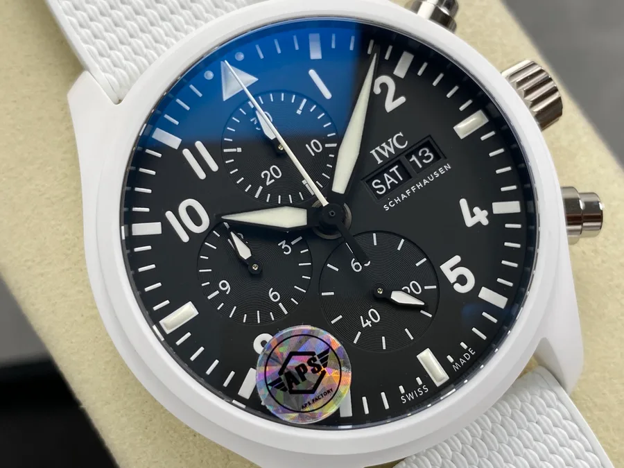 IWC Pilot Chronograph IW389105 TOP GUN Edition “Lake Tahoe” White Ceramic APSF 44.5mm Super Clone Watch - Angle 2 - Jack Watches USA