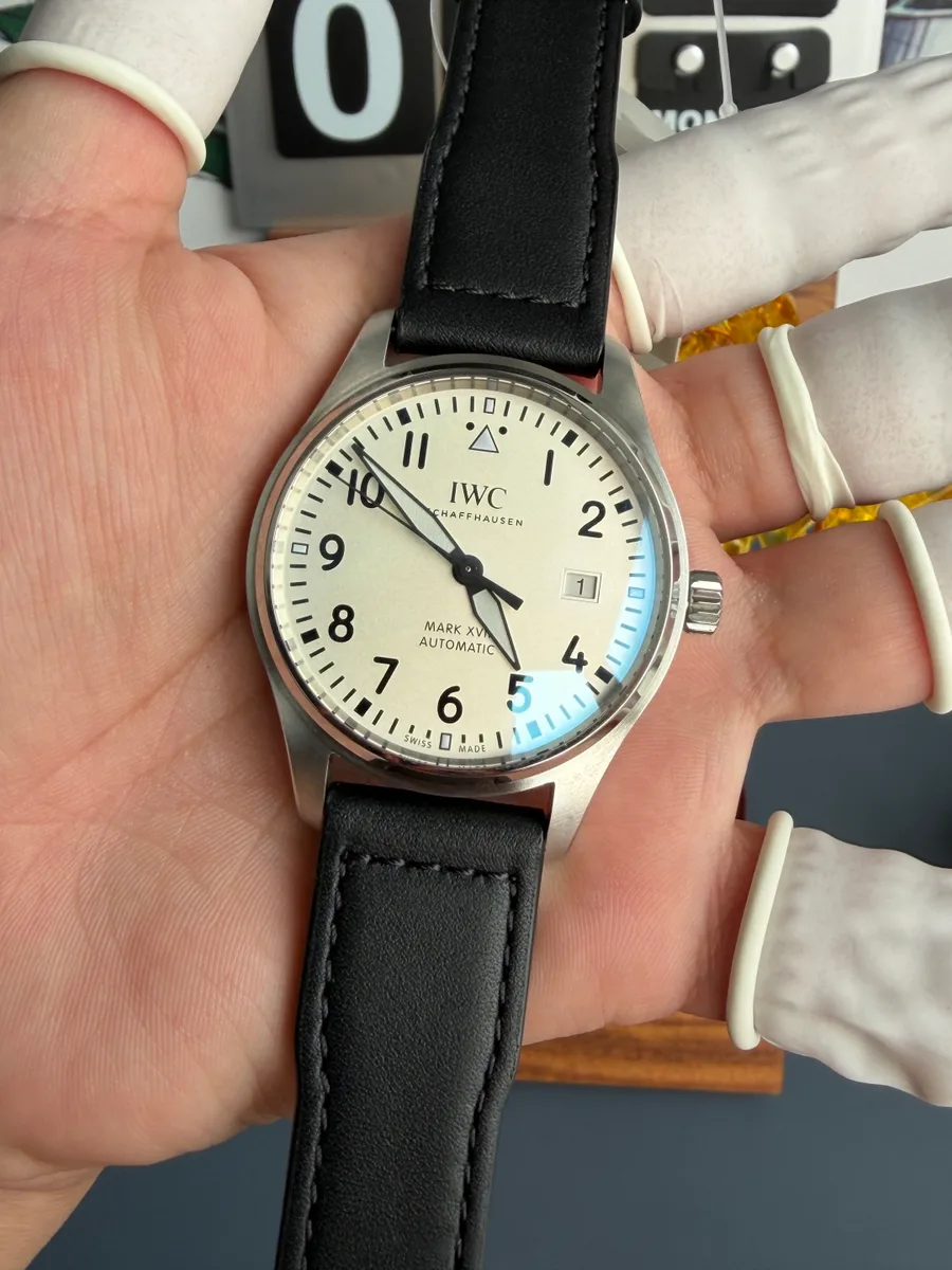IWC Pilot Mark XVIIII W327002 Silver Dial Leather Strap 40mm Super Clone Watch - Angle 2 - Jack Watches USA
