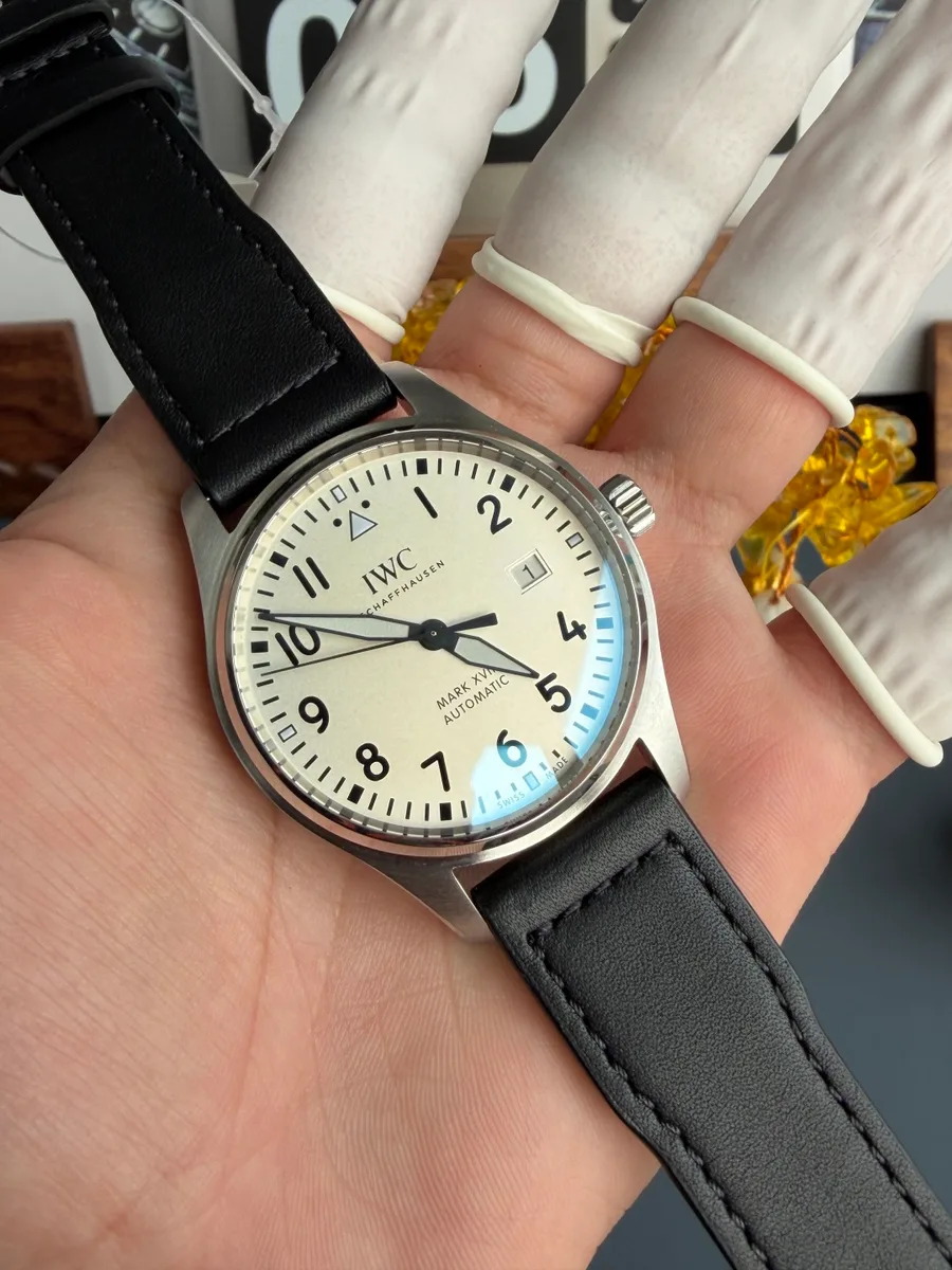 IWC Pilot Mark XVIIII W327002 Silver Dial Leather Strap 40mm Super Clone Watch - Angle 3 - Jack Watches USA