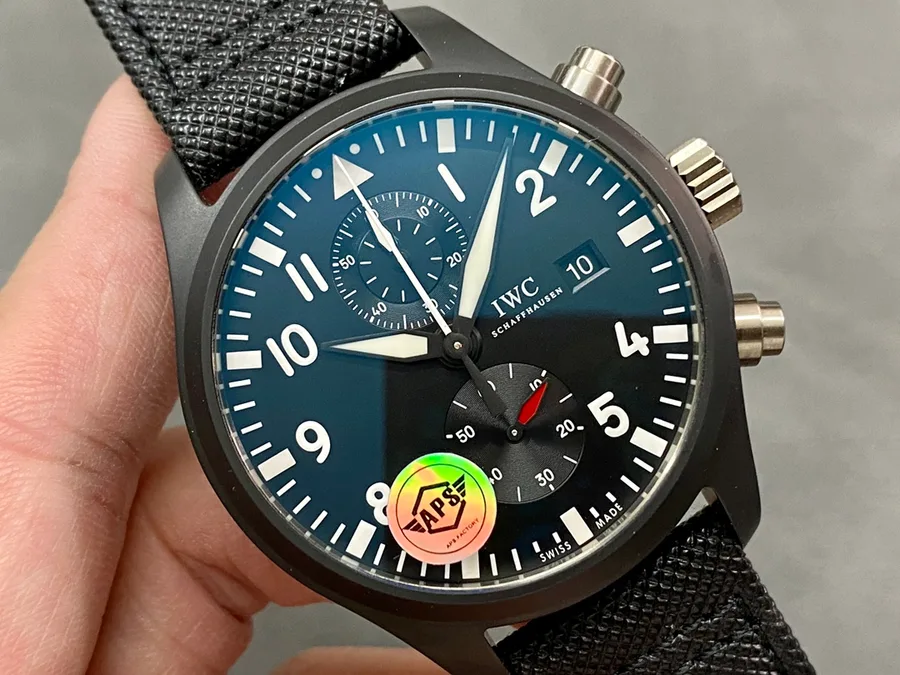 IWC Pilots Chronograph Top Gun IW389001 Black Ceramic APSF 44mm Super Clone Watch - Angle 2 - Jack Watches USA