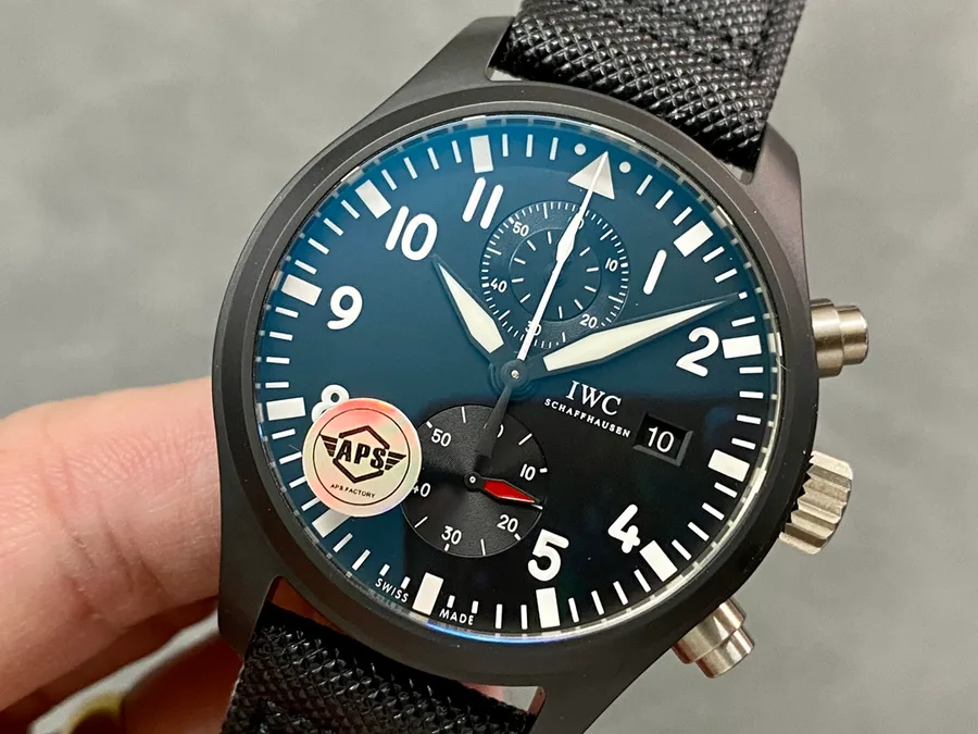 IWC Pilots Chronograph Top Gun IW389001 Black Ceramic APSF 44mm Super Clone Watch - Angle 3 - Jack Watches USA