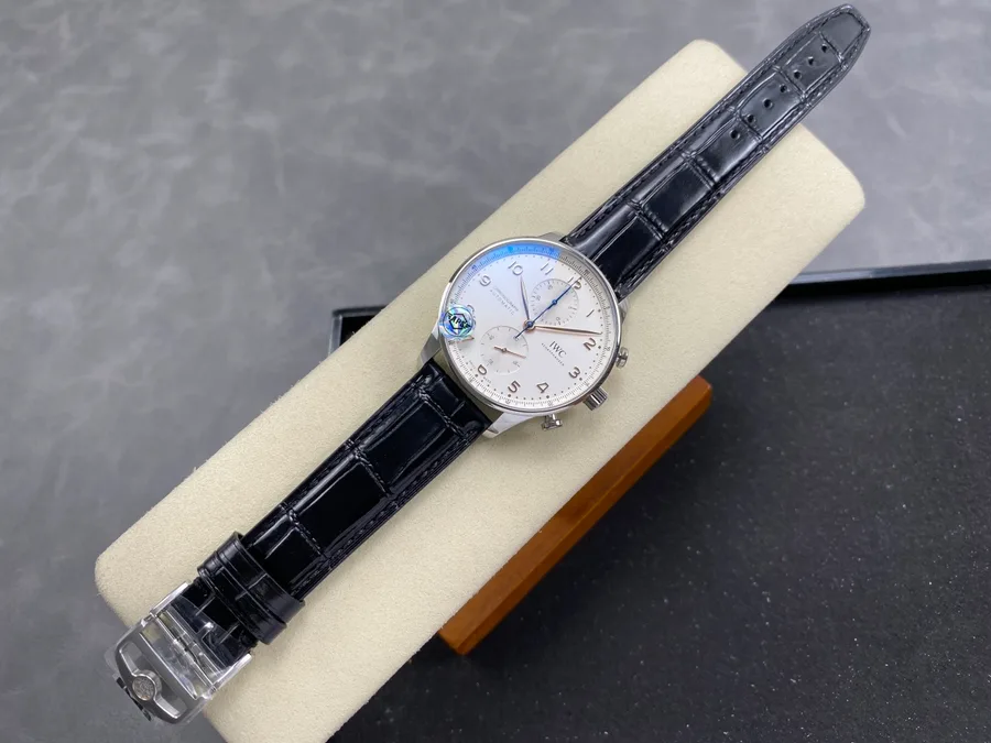 IWC Portugieser Chronograph IW371604 Silver Dial Black Leather Strap APSF 41mm