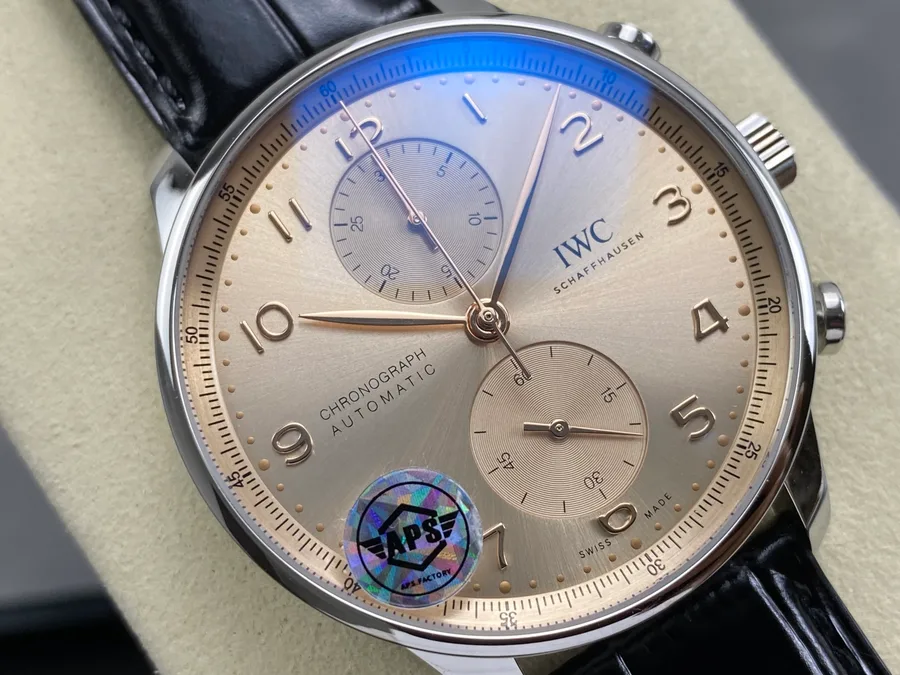 IWC Portugieser Chronograph IW371624 Dune Dial Leather Strap APSF 41mm Super Clone Watch - Angle 2 - Jack Watches USA