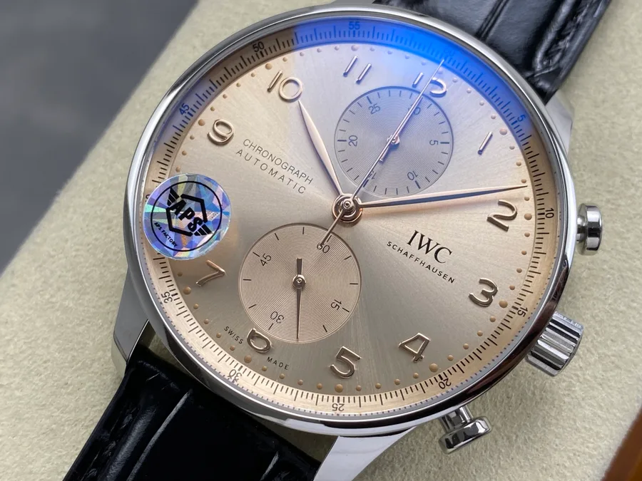 IWC Portugieser Chronograph IW371624 Dune Dial Leather Strap APSF 41mm Super Clone Watch - Angle 3 - Jack Watches USA