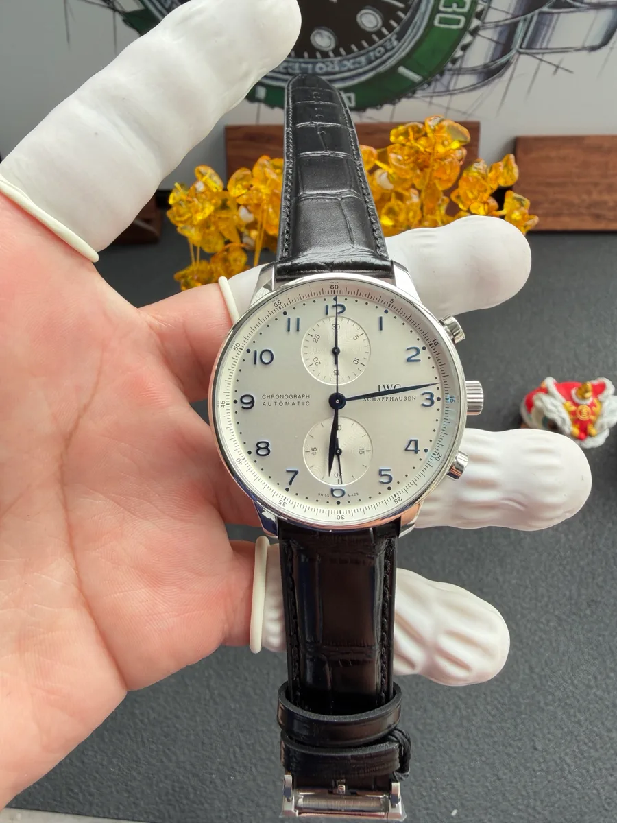 IWC Portugieser IW371605 Chronograph Silver Dial Leather Strap 41mm