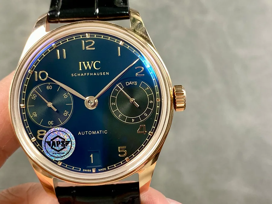 IWC Portugieser IW500713 Rose Gold Blue Dial Leather Strap APSF 42mm