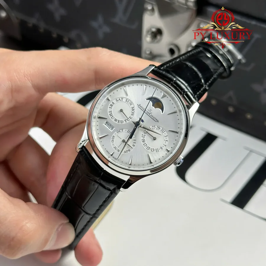 Jaeger LeCoultre Master Ultra Thin Perpetual Calendar 130842J Silver Dial VR Factory 39mm Super Clone Watch - Angle 3 - Jack Watches USA