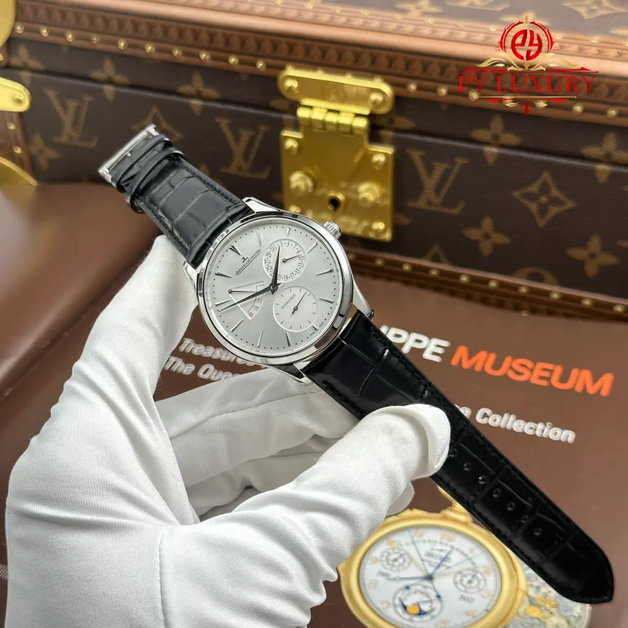 Jaeger Lecoultre Master Ultra Thin Power Reserve Q1378421 Silver Dial Leather Strap APSF 39mm Super Clone Watch - Angle 2 - Jack Watches USA