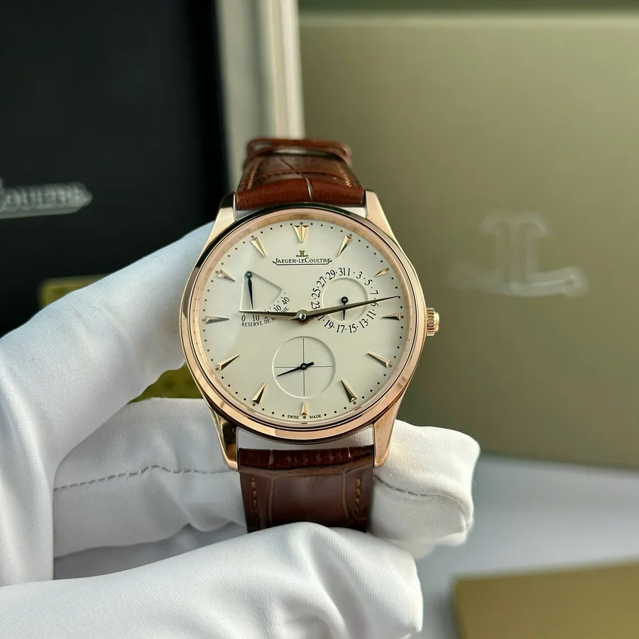 Jaeger-LeCoultre Master Ultra Thin Reserve De Marche Rose Gold Champagne Dial Leather Strap 39mm