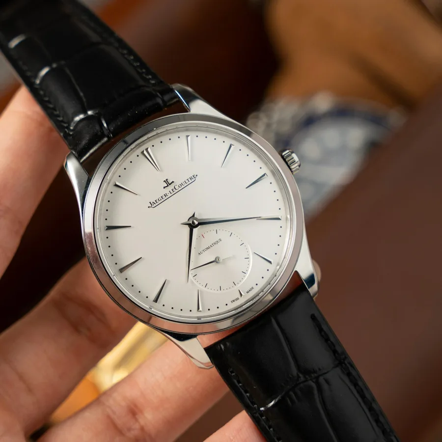Jaeger-LeCoultre Master Ultra Thin Small Seconds Q1218420 Silver Dial Leather 39mm Super Clone Watch - Angle 2 - Jack Watches USA