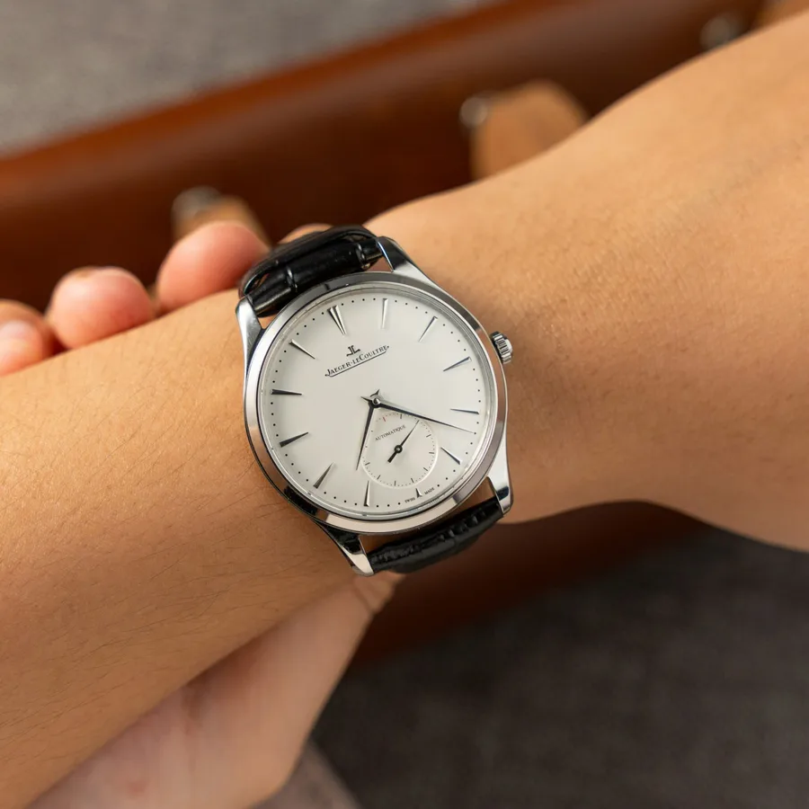 Jaeger-LeCoultre Master Ultra Thin Small Seconds Q1218420 Silver Dial Leather 39mm Super Clone Watch - Angle 3 - Jack Watches USA