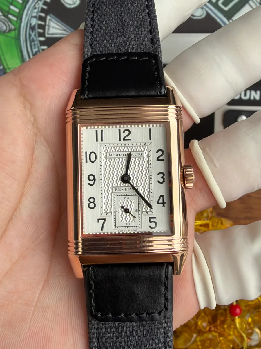 Jaeger-LeCoultre Reverso Tribute Duoface Q2712470 Rose Gold Silver & Grey Dial 47×28.3mm Super Clone Watch - Angle 3 - Jack Watches USA