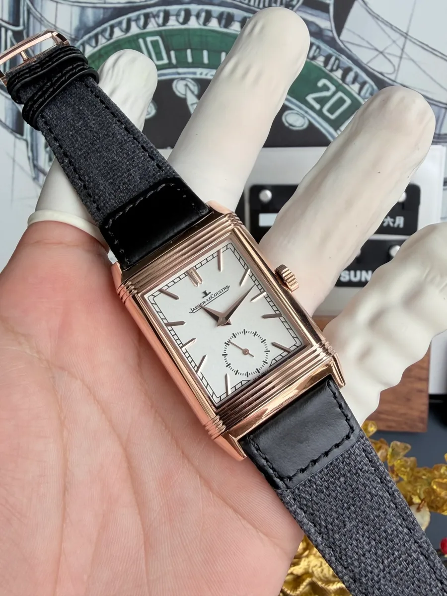 Jaeger-LeCoultre Reverso Tribute Duoface Q3902420 Rose Gold Silver Index Dial 47×28.3mm Super Clone Watch - Angle 2 - Jack Watches USA