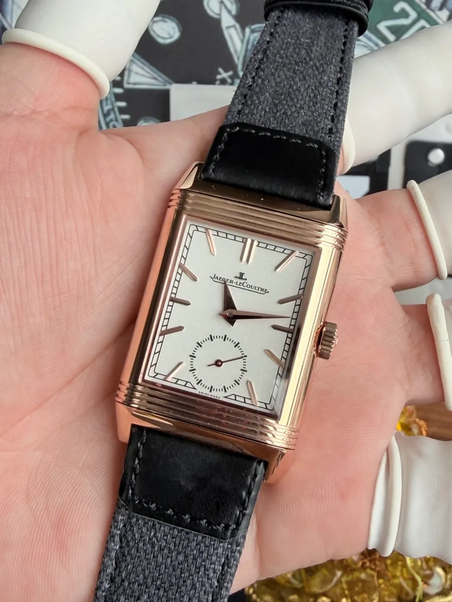 Jaeger-LeCoultre Reverso Tribute Duoface Q3902420 Rose Gold Silver Index Dial 47×28.3mm Super Clone Watch - Angle 3 - Jack Watches USA