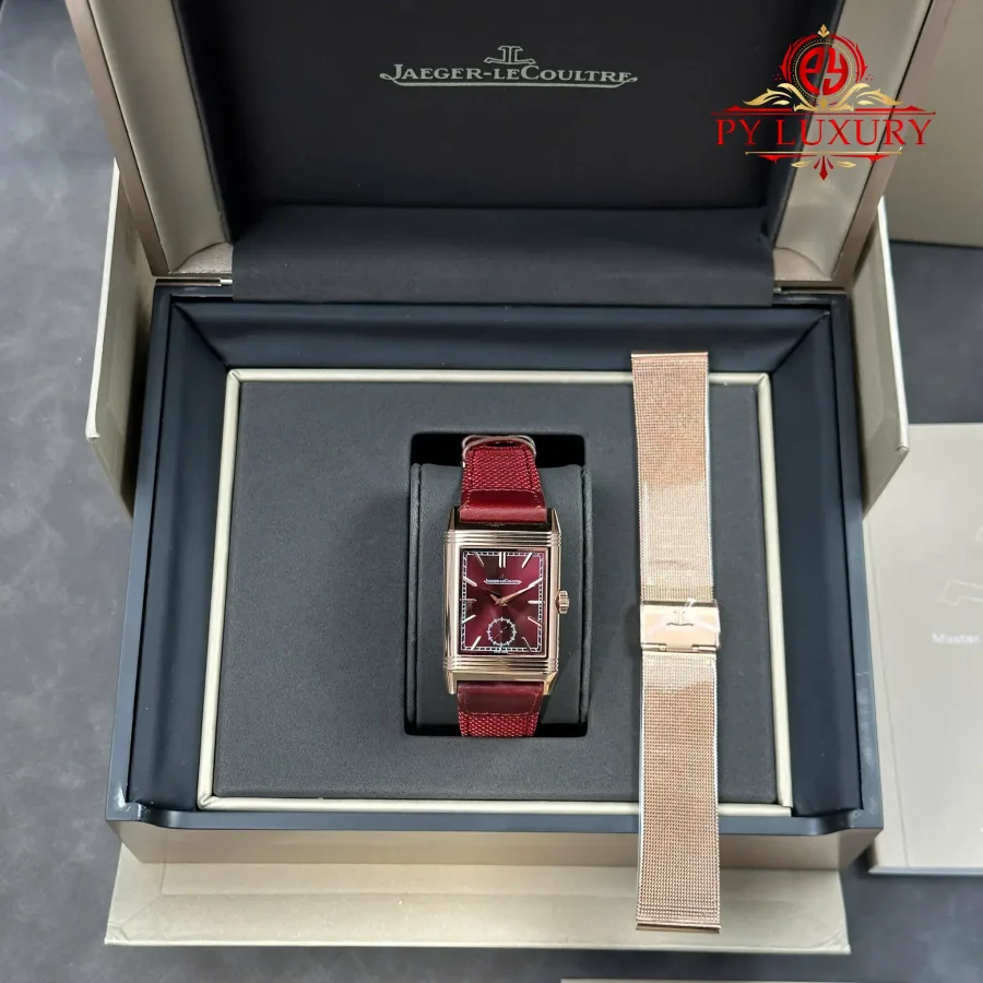Jaeger-LeCoultre Reverso Tribute Duoface Q398256J Rose Gold Burgundy Red & Silvered Grey Dial 47×28.3mm