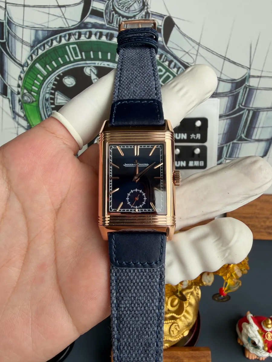 Jaeger-LeCoultre Reverso Tribute Duoface Q3982590 Rose Gold Blue & Silver Index Dial 47×28.3mm