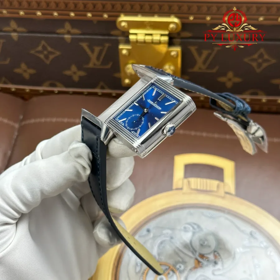 Jaeger LeCoultre Reverso Tribute Duoface Small Seconds Q3988481 Blue & Silver Dial MGF 47×28.3mm Super Clone Watch - Angle 3 - Jack Watches USA