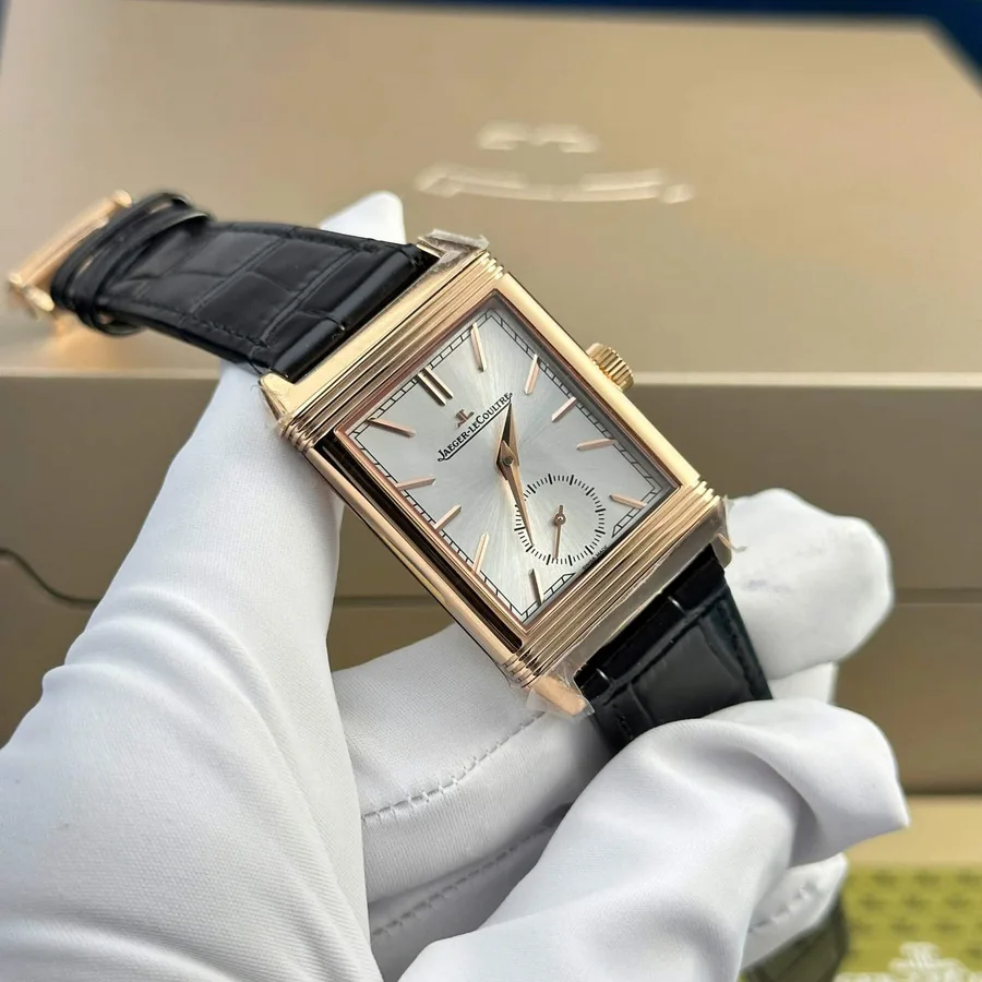 Jaeger – LeCoultre Reverso Tribute Monoface Small Seconds Q7132521 Rose Gold Silver Dial MGF 45.6×27.4mm Super Clone Watch - Angle 2 - Jack Watches USA