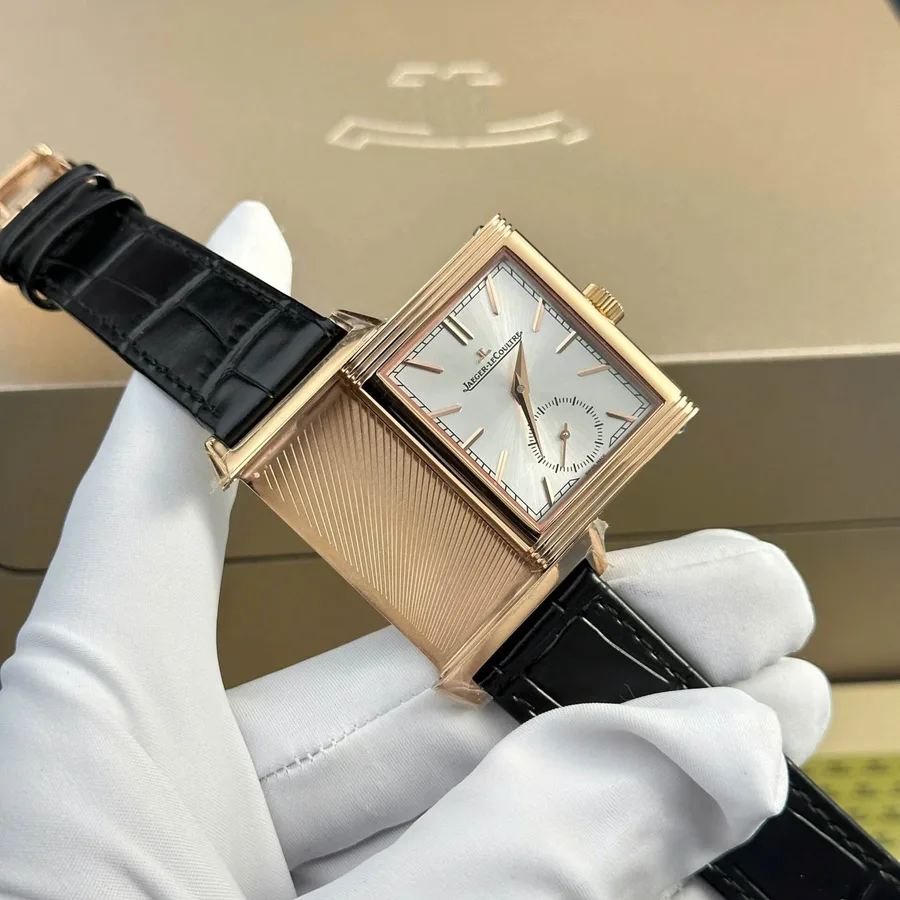 Jaeger – LeCoultre Reverso Tribute Monoface Small Seconds Q7132521 Rose Gold Silver Dial MGF 45.6×27.4mm Super Clone Watch - Angle 3 - Jack Watches USA