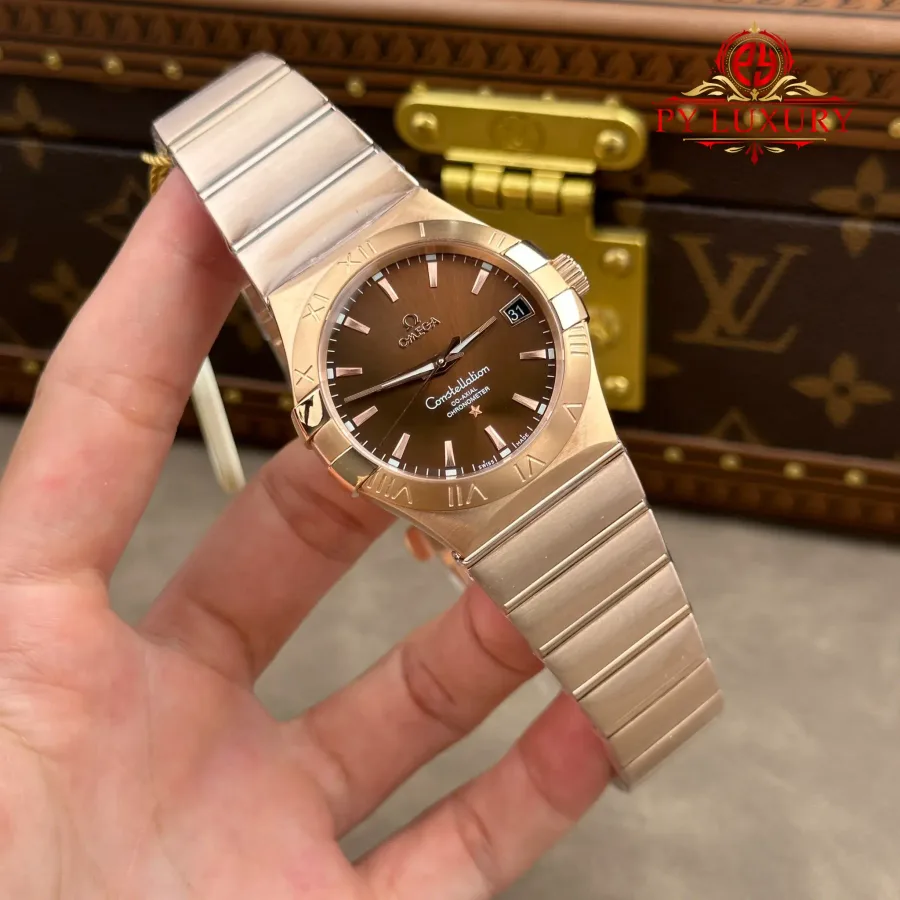 Omega Constellation 123.50.38.21.13.001 Red Gold Brown Dial 38mm Super Clone Watch - Angle 2 - Jack Watches USA