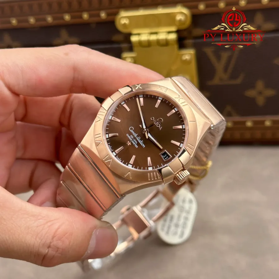 Omega Constellation 123.50.38.21.13.001 Red Gold Brown Dial 38mm Super Clone Watch - Angle 3 - Jack Watches USA