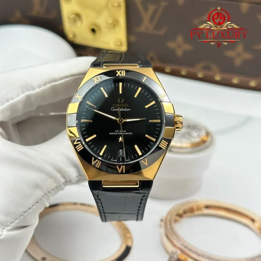 Omega Constellation 131.63.41.21.01.001 Yellow Gold Black Dial Leather Strap 41mm