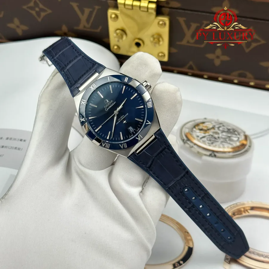 Omega Constellation Chronometer 131.33.41.21.03.001 Blue Dial Leather Strap 41mm Super Clone Watch - Angle 2 - Jack Watches USA
