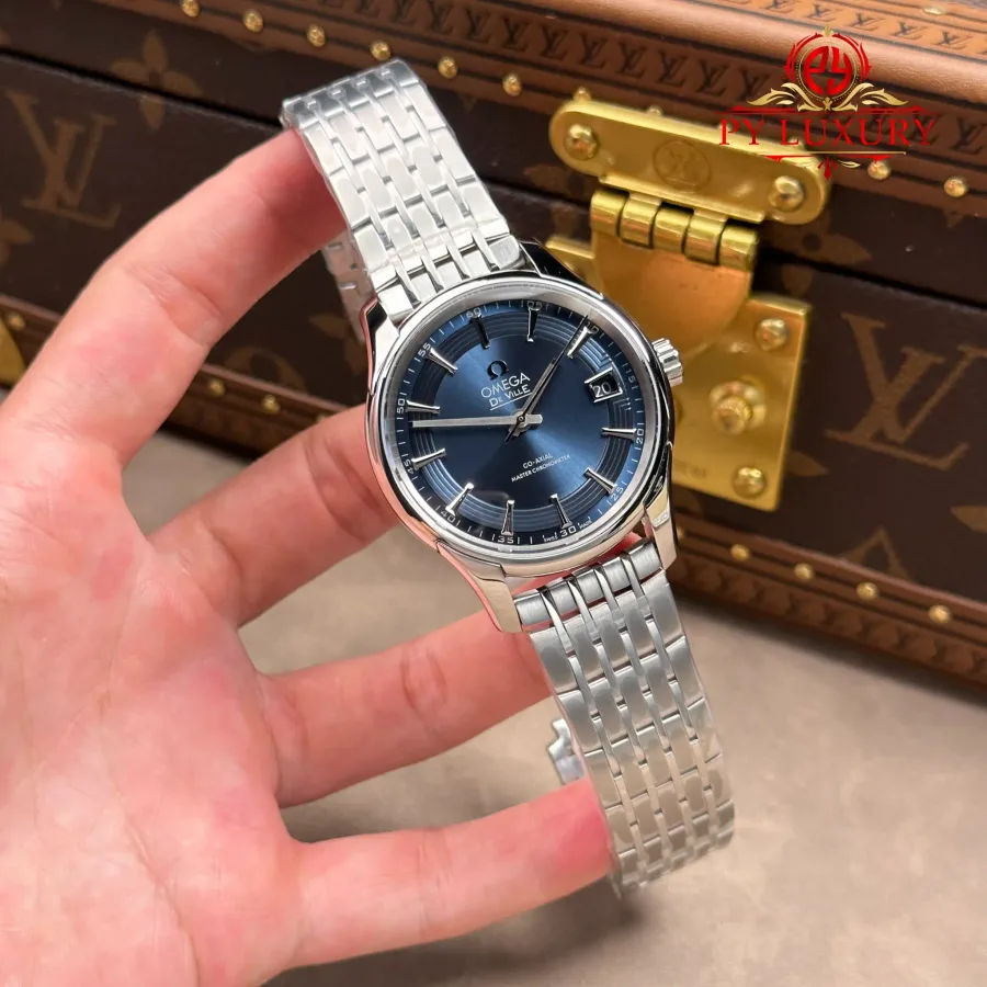 Omega DeVille Hour Vision Blue Dial Metal Bracelet 41mm Super Clone Watch - Angle 2 - Jack Watches USA