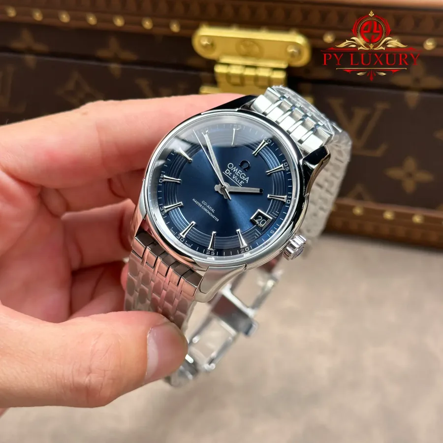 Omega DeVille Hour Vision Blue Dial Metal Bracelet 41mm Super Clone Watch - Angle 3 - Jack Watches USA