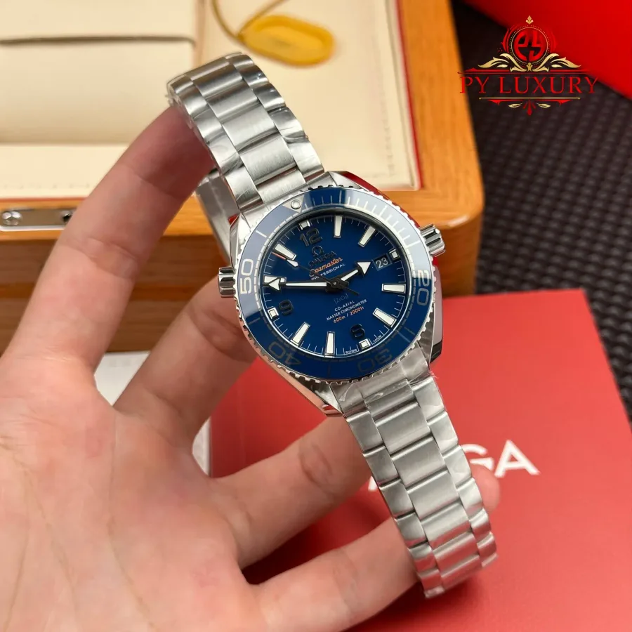 Omega Seamaster Planet Ocean 600m 215.30.40.20.03.001 Steel Blue Dial 39.5mm Super Clone Watch - Angle 2 - Jack Watches USA