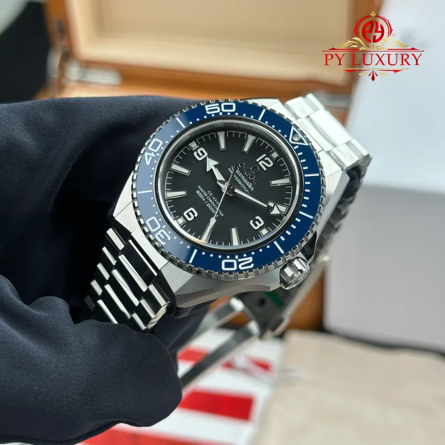 Omega Seamaster Planet Ocean 600M 217.30.42.21.01.002 Black Dial Blue Ceramic Bezel 42mm Super Clone Watch - Angle 2 - Jack Watches USA