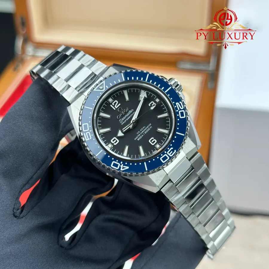Omega Seamaster Planet Ocean 600M 217.30.42.21.01.002 Black Dial Blue Ceramic Bezel 42mm Super Clone Watch - Angle 3 - Jack Watches USA