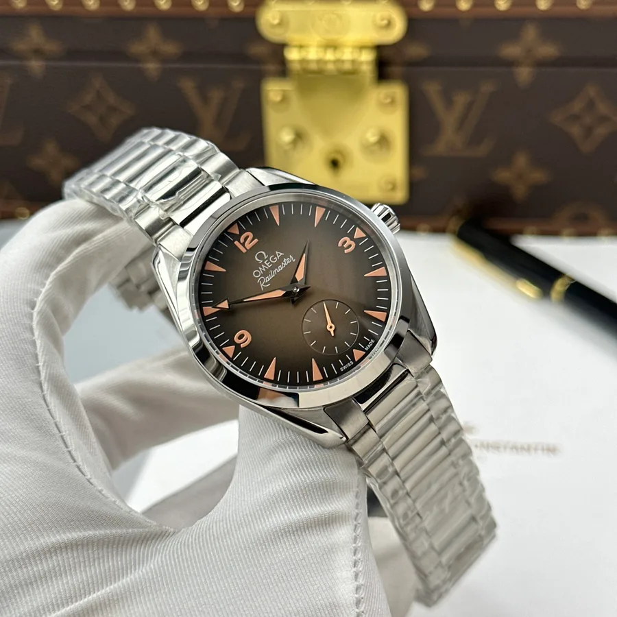 Omega Seamaster Railmaster 235.10.38.20.13.001 Steel Brown Dial 38mm Super Clone Watch - Angle 2 - Jack Watches USA