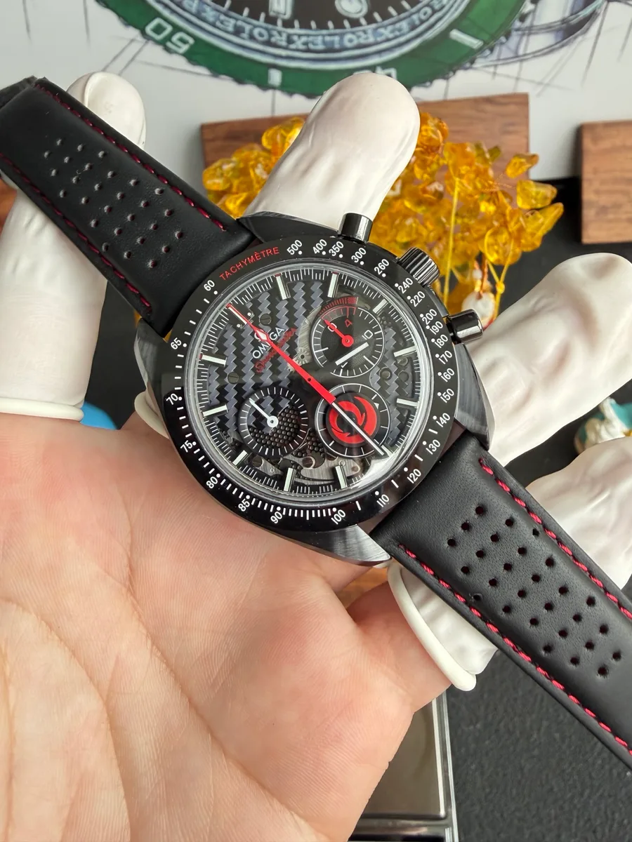 Omega Speedmaster Dark Side of The Moon Team Alinghi Leather Strap SMF 44mm Super Clone Watch - Angle 2 - Jack Watches USA