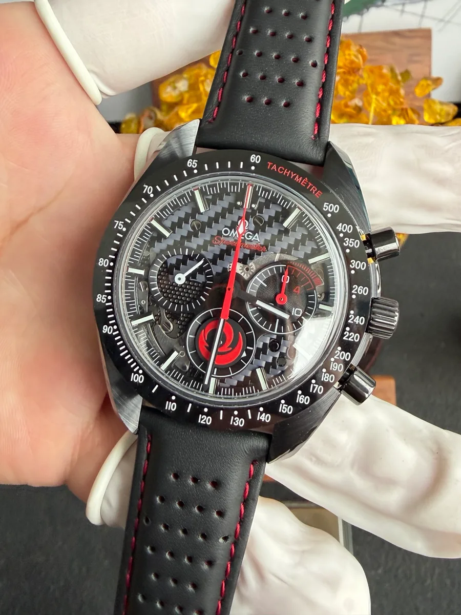 Omega Speedmaster Dark Side of The Moon Team Alinghi Leather Strap SMF 44mm Super Clone Watch - Angle 3 - Jack Watches USA