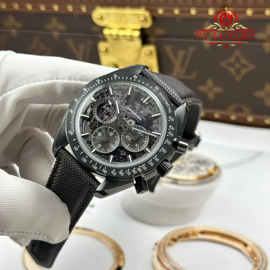 Omega Speedmaster Grey Side of the Moon Apollo 8 Grey Ceramic Grey Dial Nylon Strap 44mm Super Clone Watch - Angle 3 - Jack Watches USA
