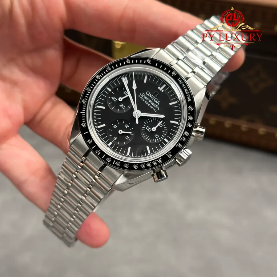 Omega Speedmaster Moonwatch Professional 310.30.42.50.01.002 Black Dial 42mm Super Clone Watch - Angle 3 - Jack Watches USA