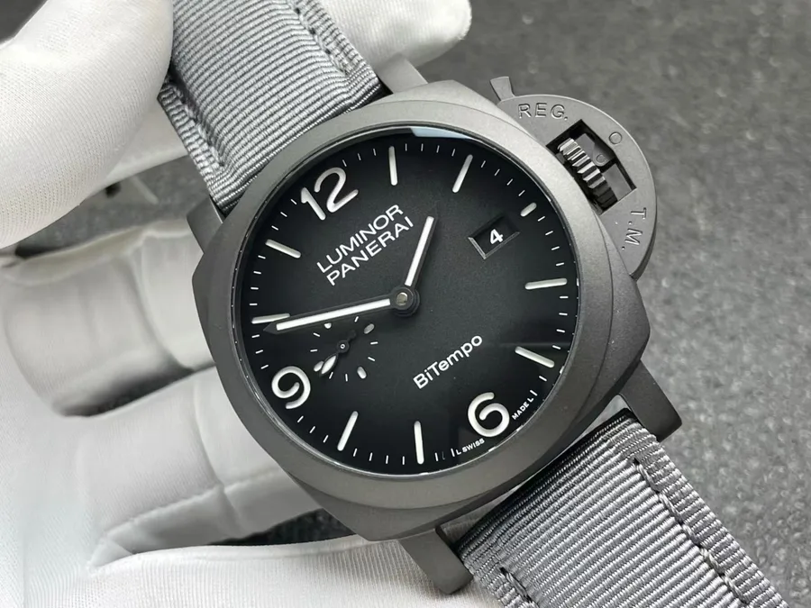 Panerai Luminor BiTempo Titanium DLC New York PAM1467 Black Dial 44mm Super Clone Watch - Angle 2 - Jack Watches USA